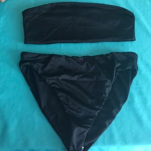 Two-piece black strapless high waisted bikini